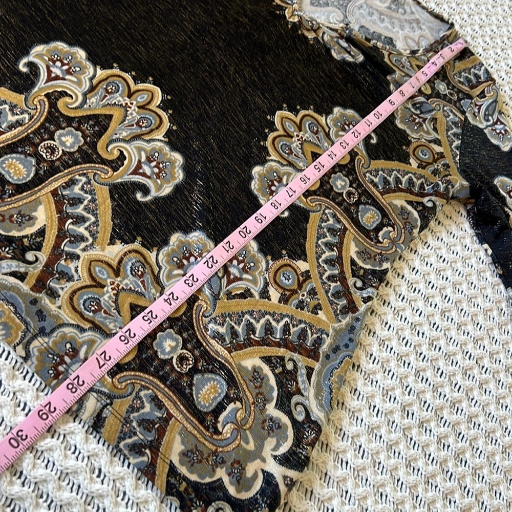 ONEWORLD Paisley Notch V Neck Metallic Fleck Tunic Blouse | 2X - Picture 10 of 10